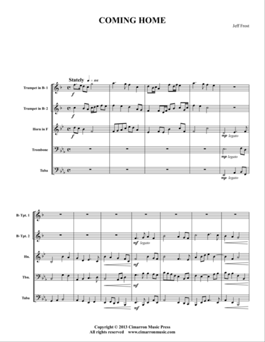 Coming Home Brass Quintet scores gallery preview page 1