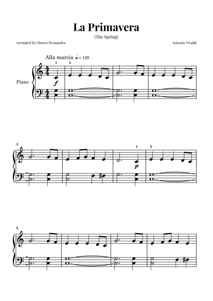 La Primavera (The Spring) by Vivaldi - Easy Piano image number null