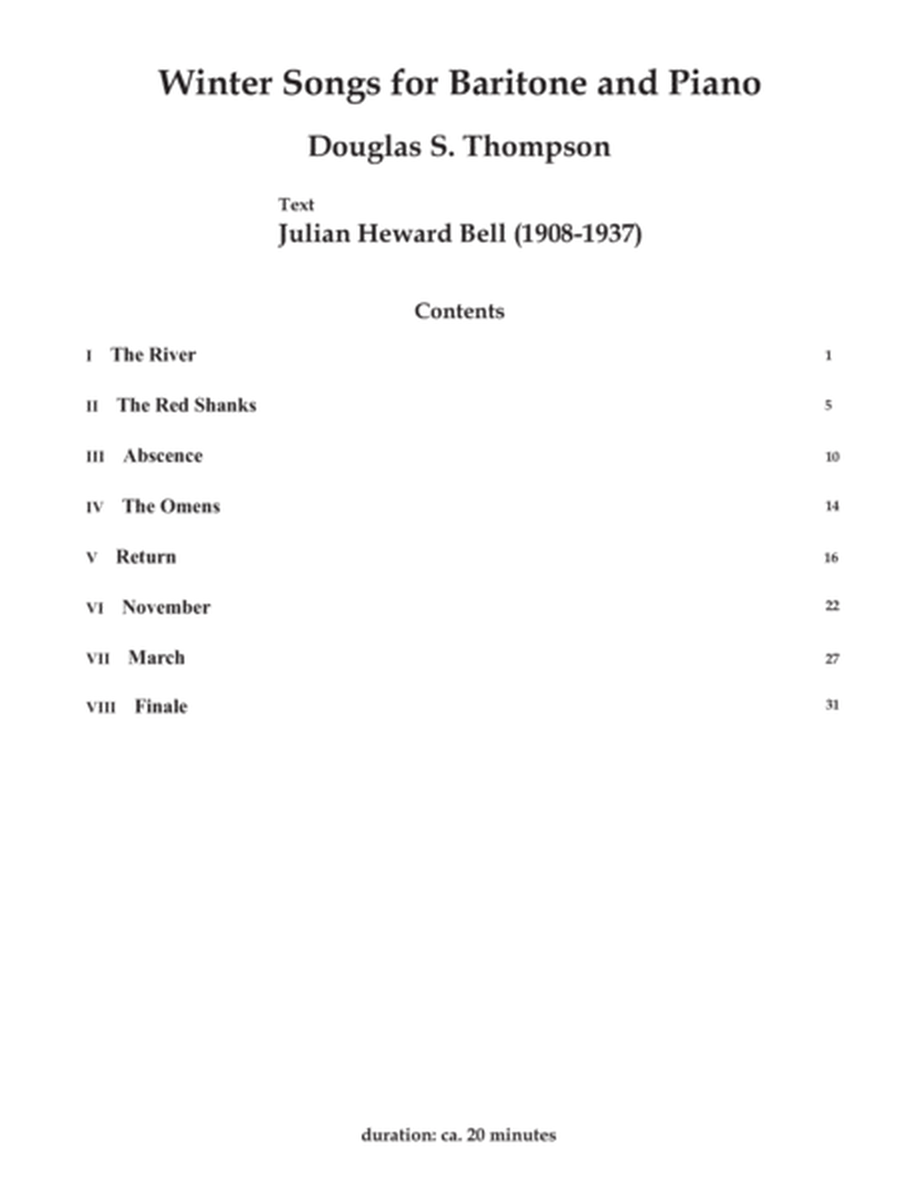 Winter Songs for Baritone Voice and Piano on Text by Julian Heward Bell
