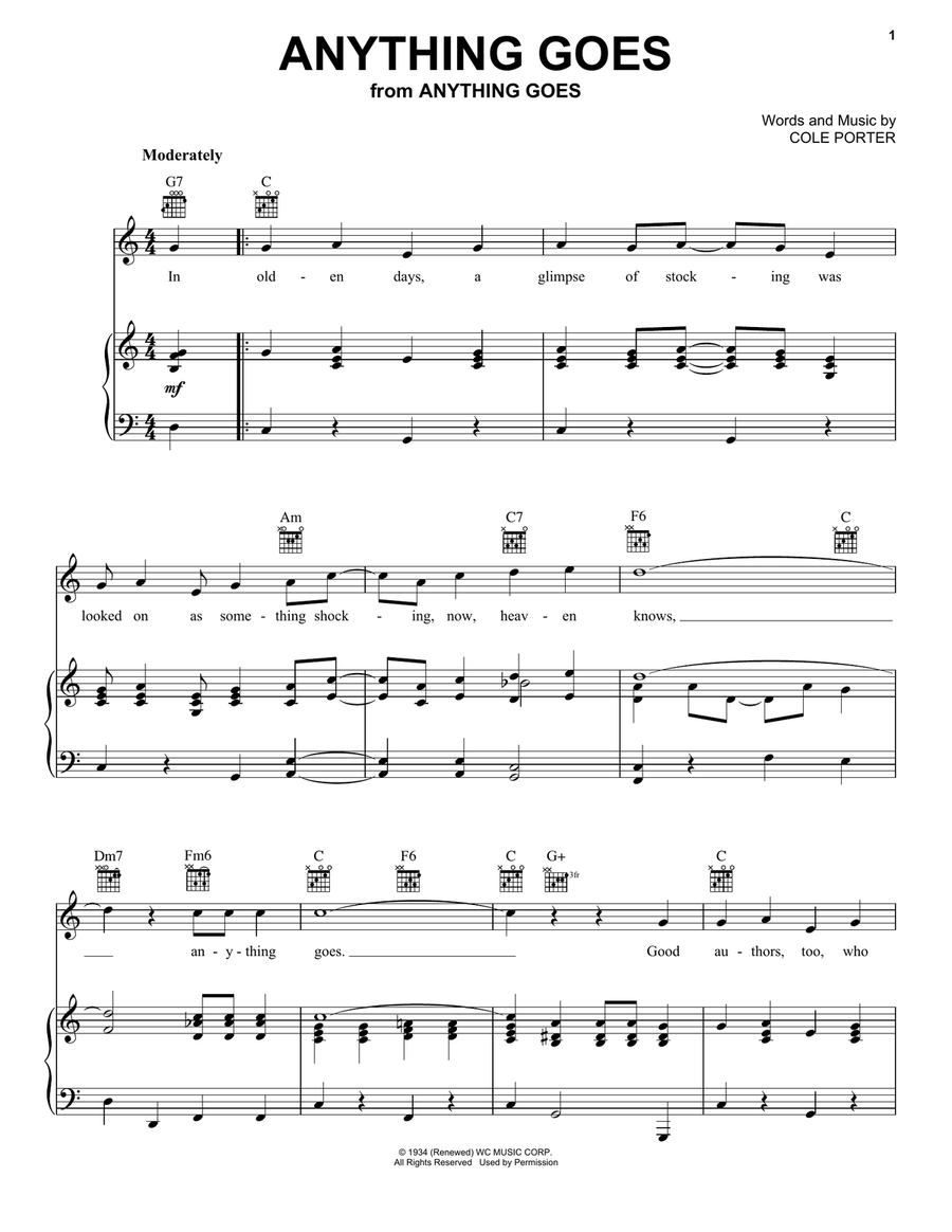 Anything Goes Piano, Vocal, Guitar scores gallery preview page 1