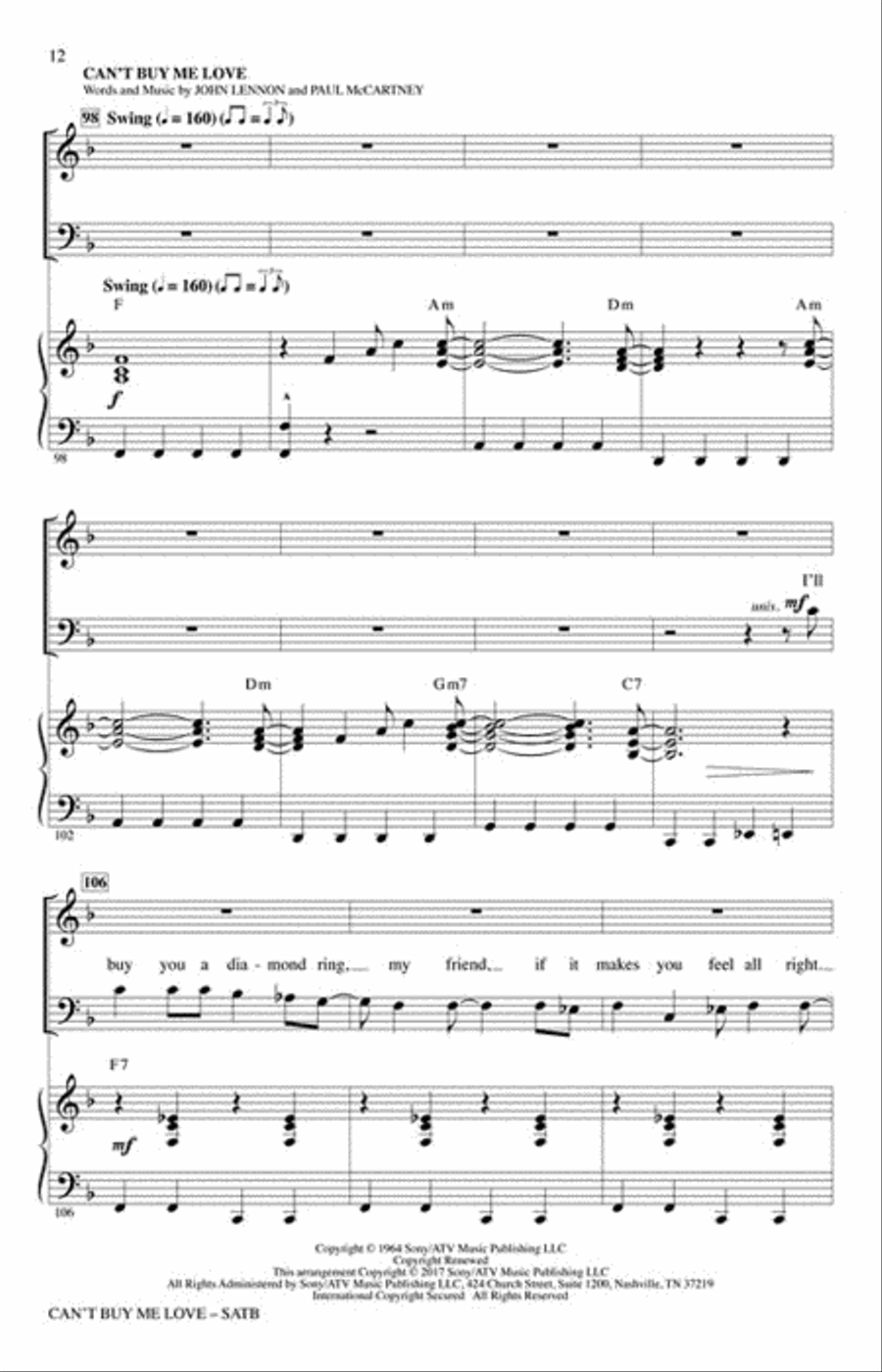 Can't Buy Me Love Choir scores gallery preview page 5