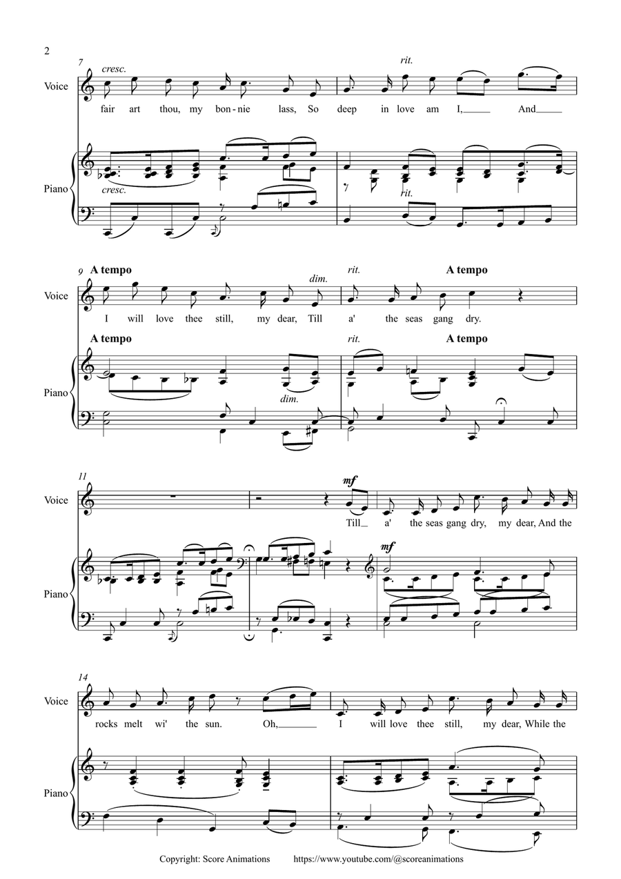 “Oh, My Love Is Like A Red, Red Rose“ in C major Voice scores gallery preview page 2