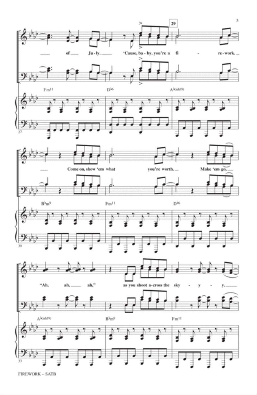 Firework (adapted by Mark Brymer) 4-Part scores gallery preview page 4