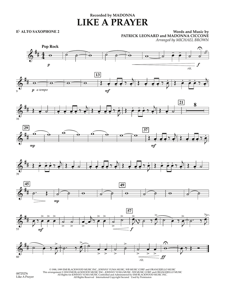 Like A Prayer - Eb Alto Saxophone 2 Concert Band scores gallery preview page 1