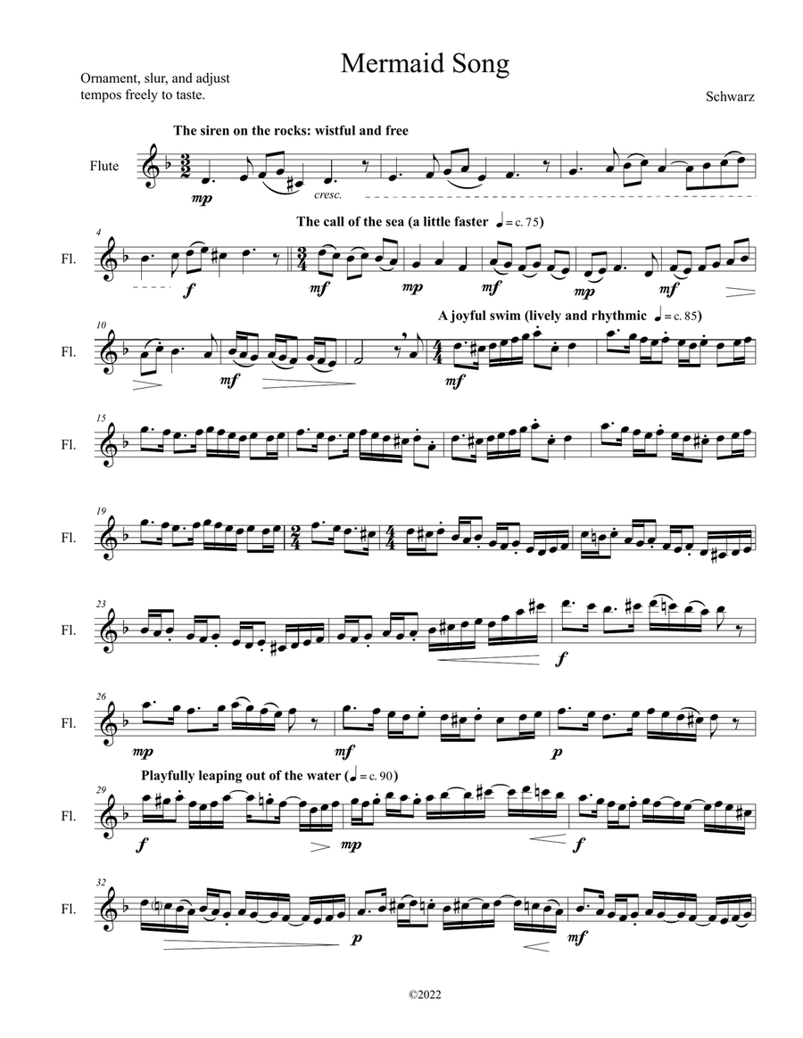 Mermaid Song for solo flute (or violin) Flute Solo scores gallery preview page 1