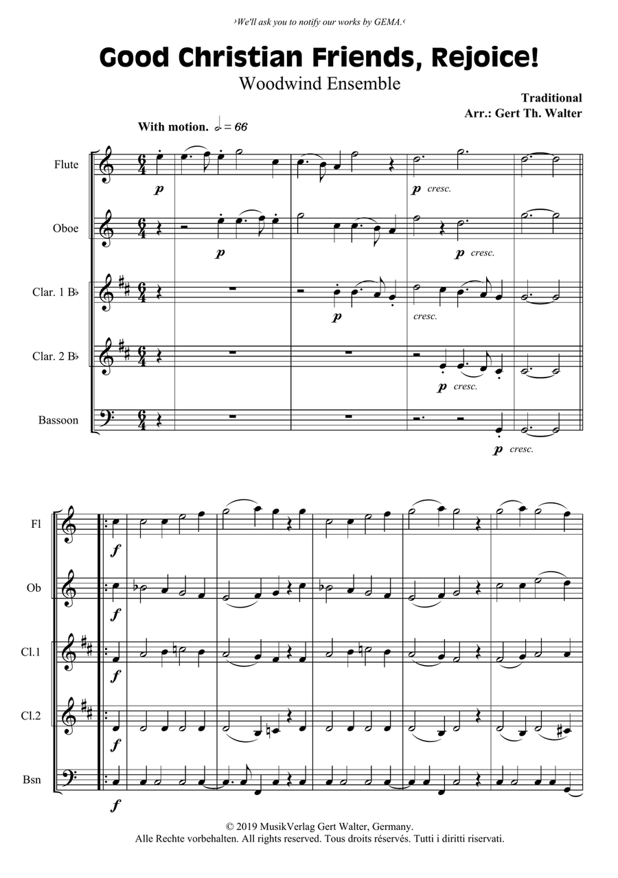 Good Christian Friends, Rejoice! Woodwind Ensemble scores gallery preview page 1
