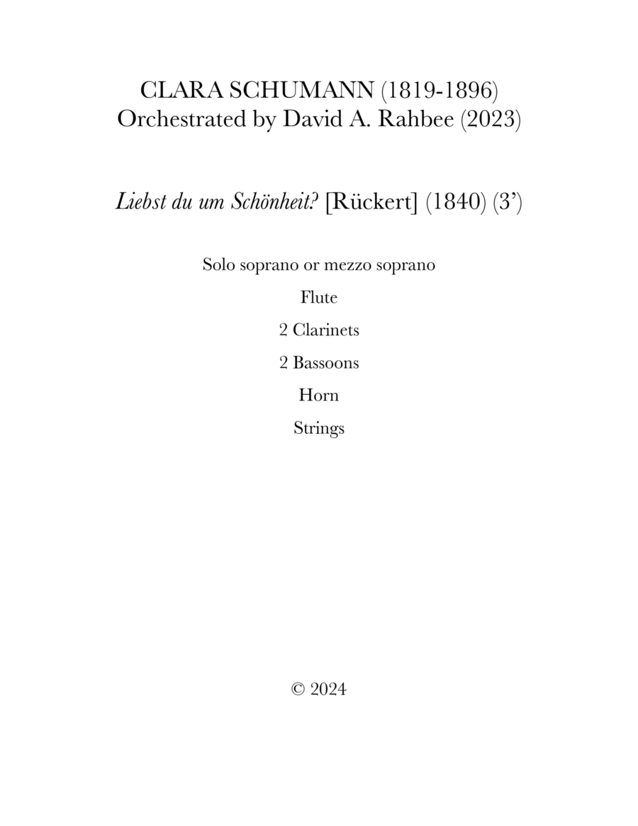 Liebst du um Schönheit? Chamber Orchestra scores gallery preview page 1