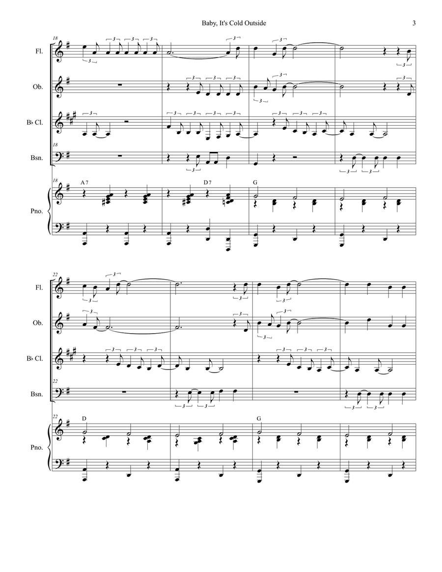 Baby, It's Cold Outside Woodwind Quartet scores gallery preview page 3