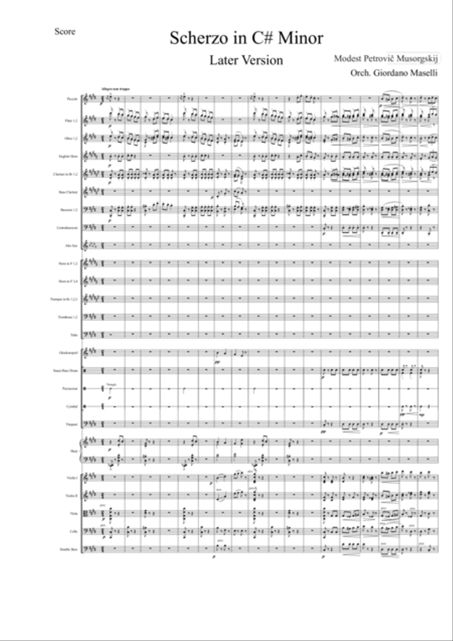 Scherzo in C# minor - Modest Petrovič Musorgskij (Orchestral version) Large Ensemble scores gallery preview page 1