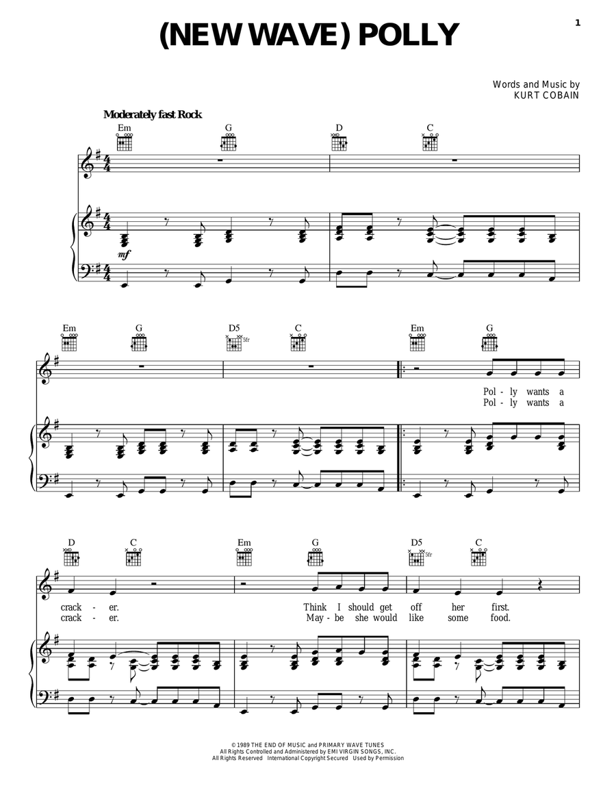 (New Wave) Polly Piano, Vocal, Guitar scores gallery preview page 1