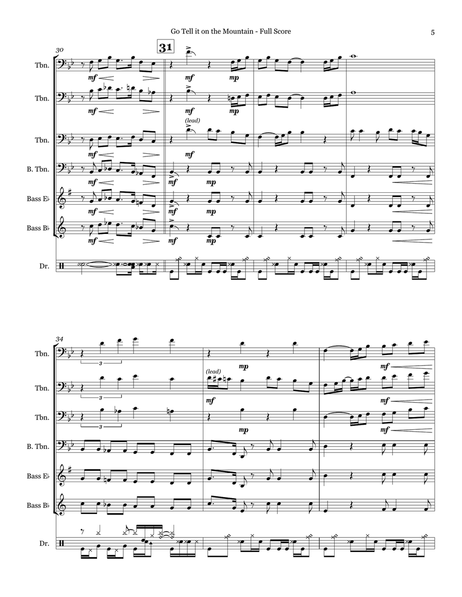 Go Tell it on the Mountain - Trombone Quartet Brass Quartet scores gallery preview page 5