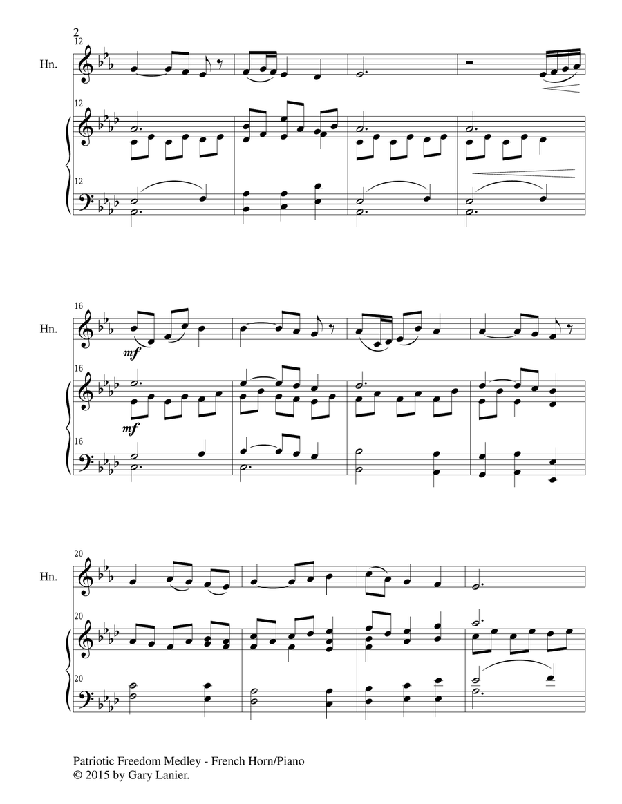 PATRIOTIC FREEDOM MEDLEY (Duet – French Horn and Piano/Score and Parts) Brass Duet scores gallery preview page 3