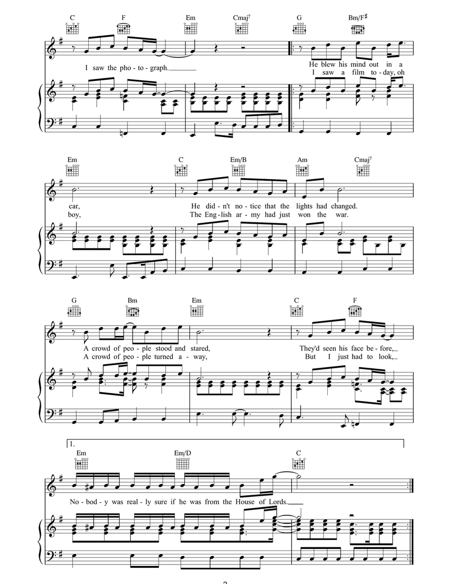 A Day in The Life A Day in The Life Piano, Vocal, Guitar scores gallery preview page 2