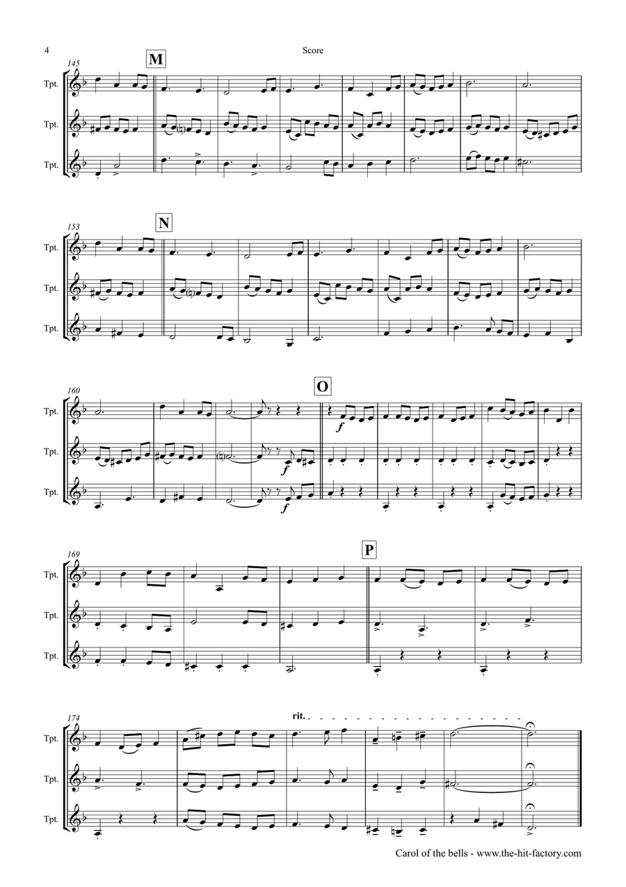 Carol of the Bells - Pentatonix style - Trumpet Trio Trumpet Trio scores gallery preview page 4