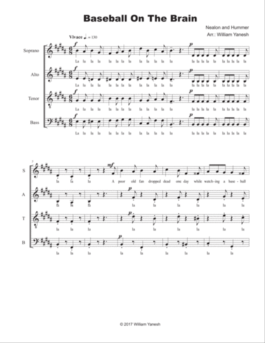 Baseball Songs: 2. Baseball on the Brain 4-Part scores gallery preview page 1