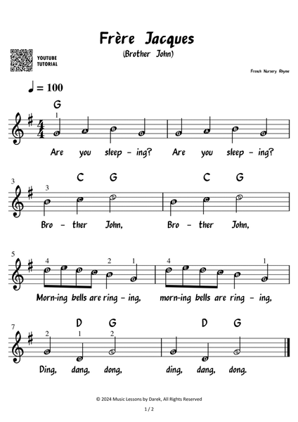 Frère Jacques (Brother John) – French Nursery Rhyme [VERY EASY] image number null