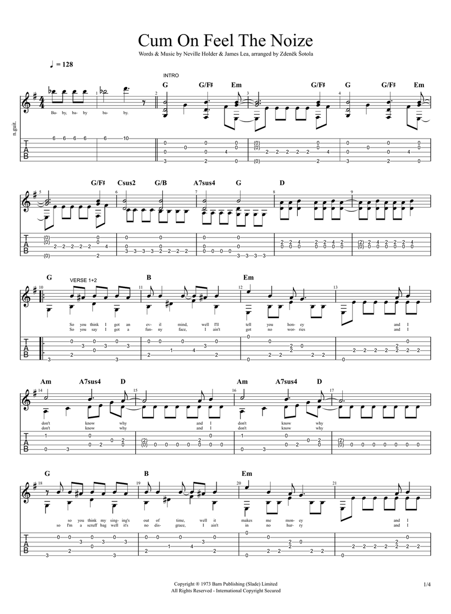 Cum On Feel The Noize Guitar Tablature scores gallery preview page 2