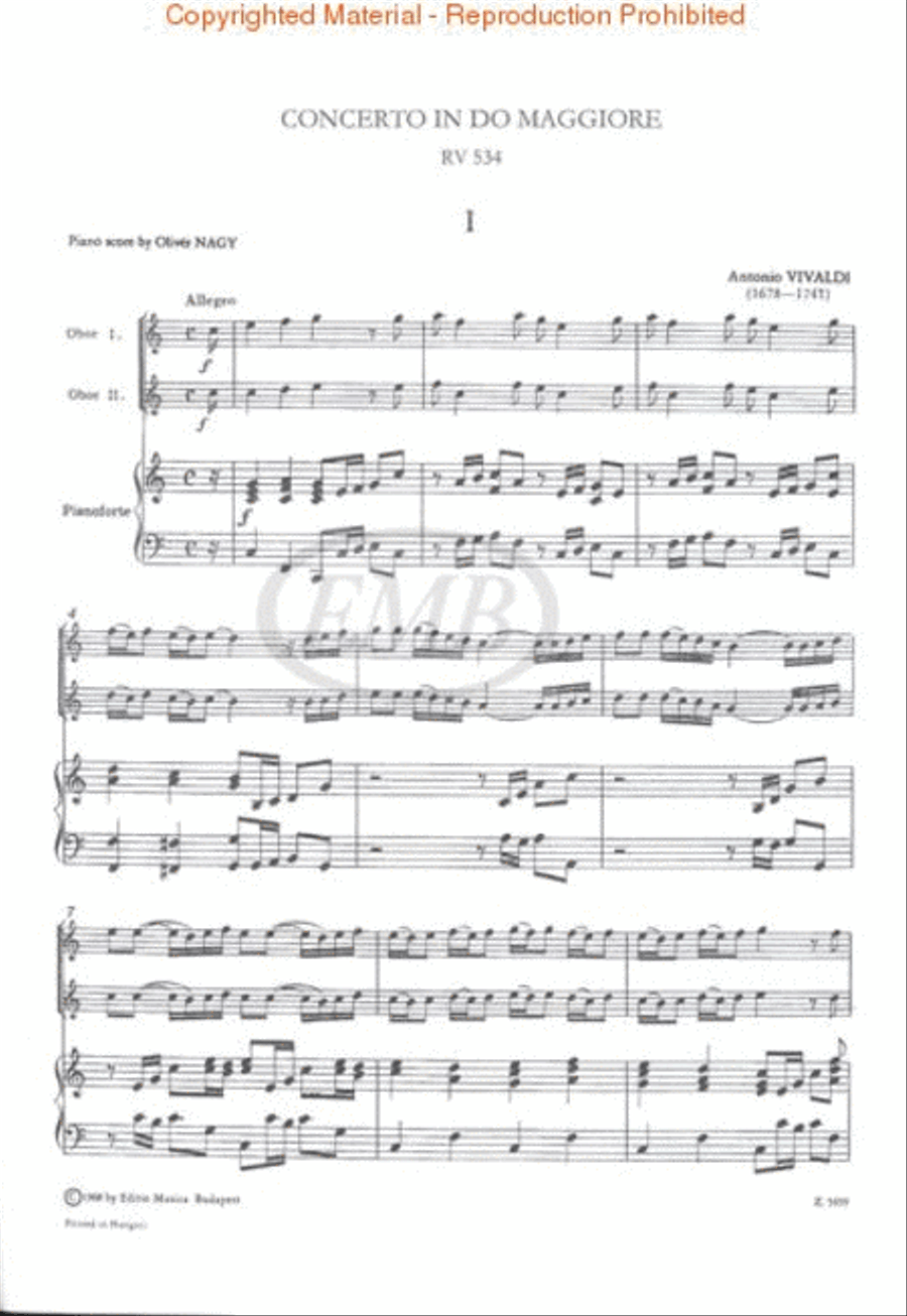 Concerto in C Major for 2 Oboes, Strings & Continuo, RV 534 Oboe scores gallery preview page 2