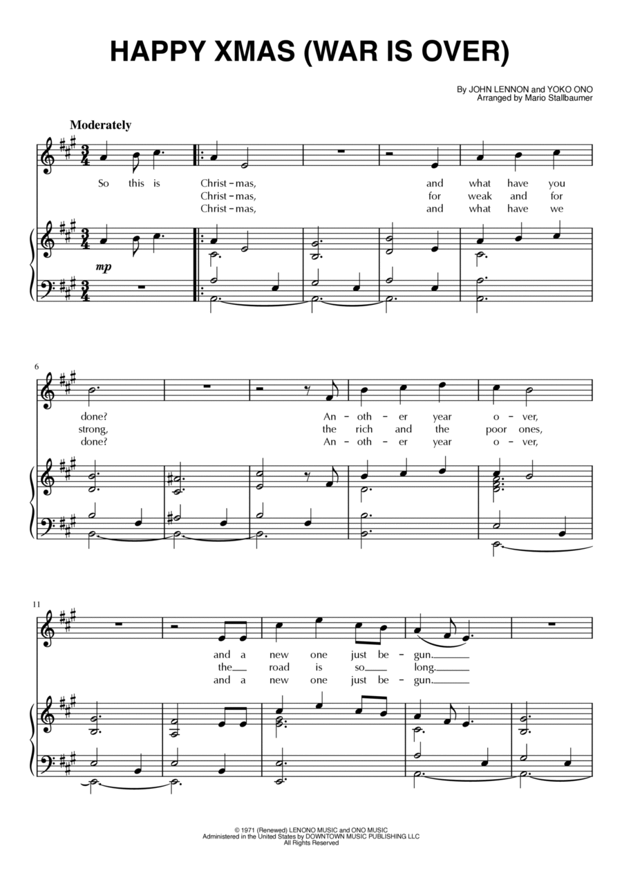 Happy Xmas (war Is Over) Voice scores gallery preview page 1