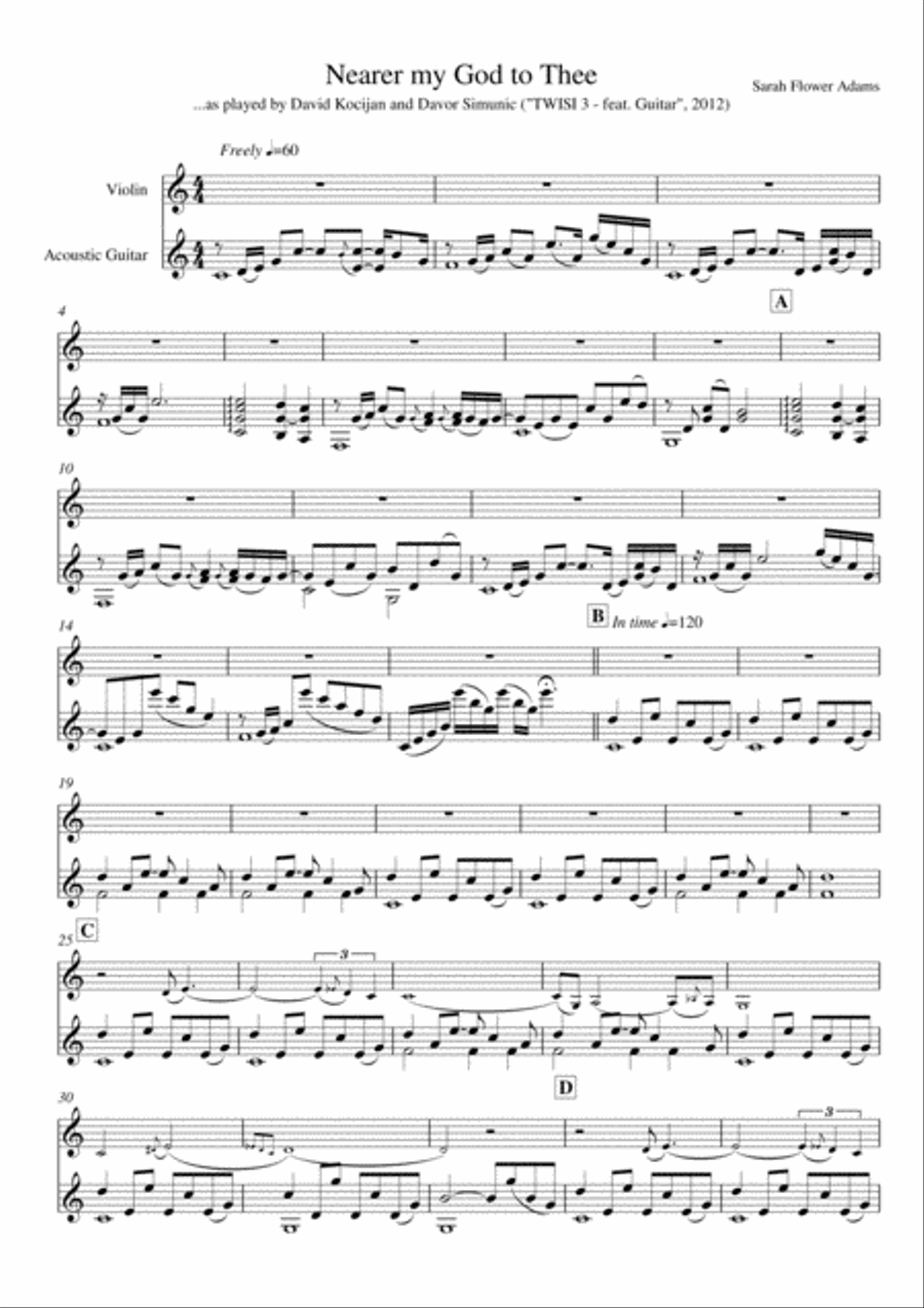 Nearer my God to Thee (guitar & violin) String Duet scores gallery preview page 1