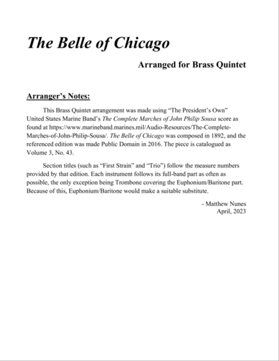 The Belle of Chicago Brass Quintet scores gallery preview page 2