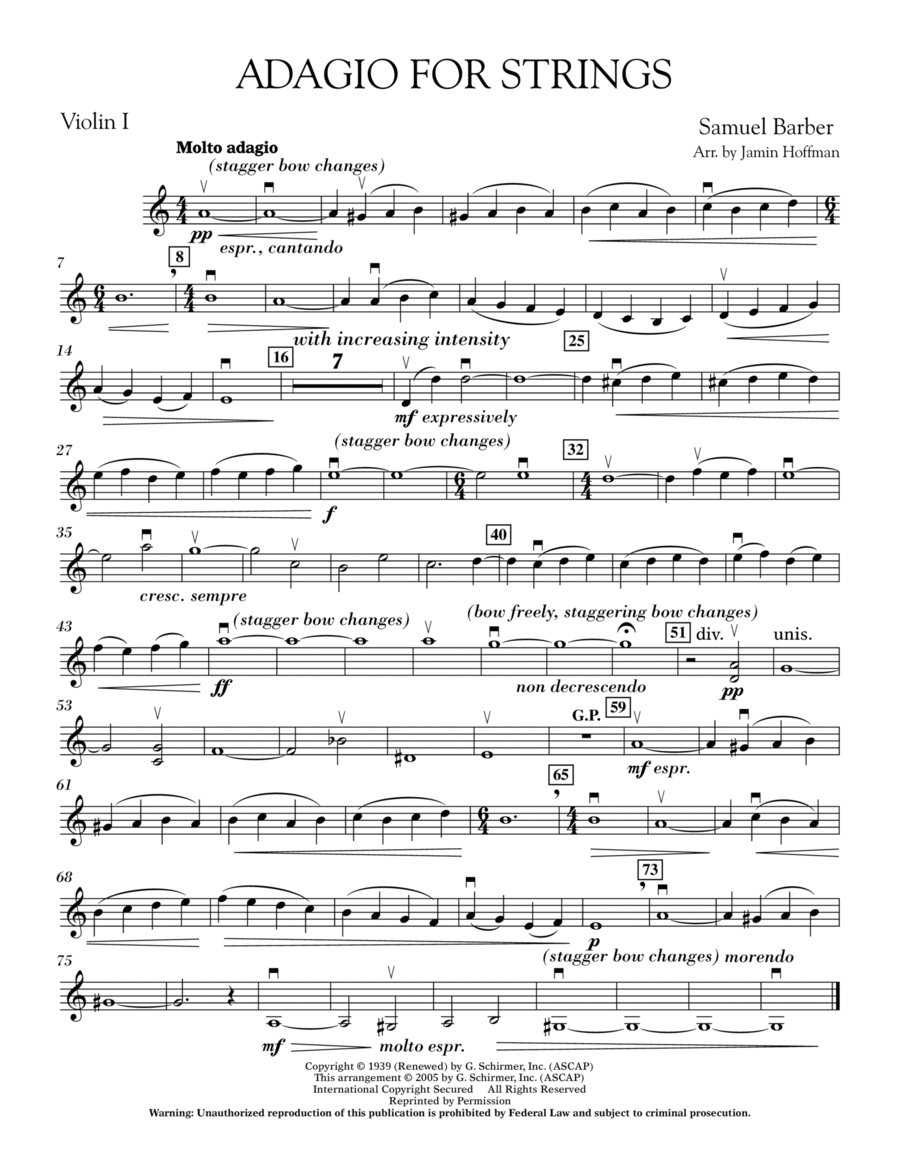 Adagio For Strings Violin 1 by Samuel Barber Orchestra
