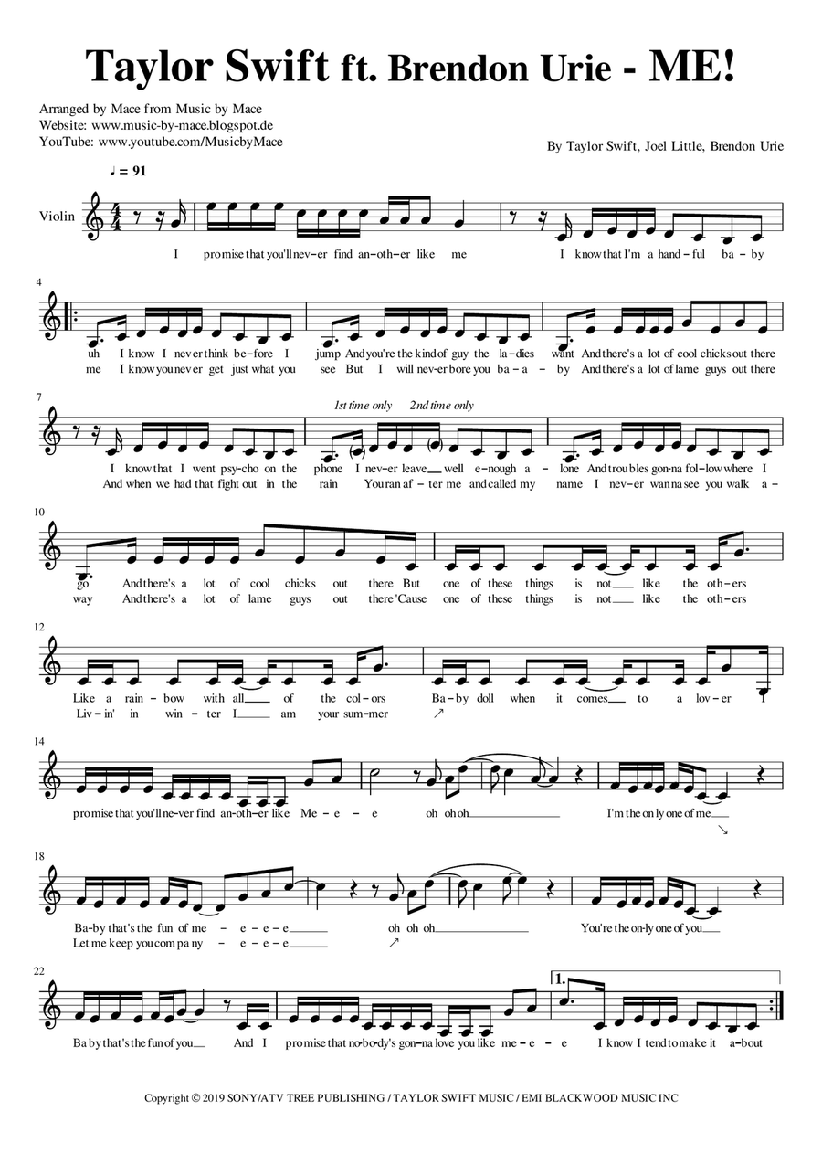 Me! Violin Solo scores gallery preview page 1