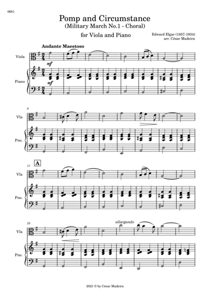 Pomp and Circumstance No.1 - Viola and Piano (Full Score) image number null