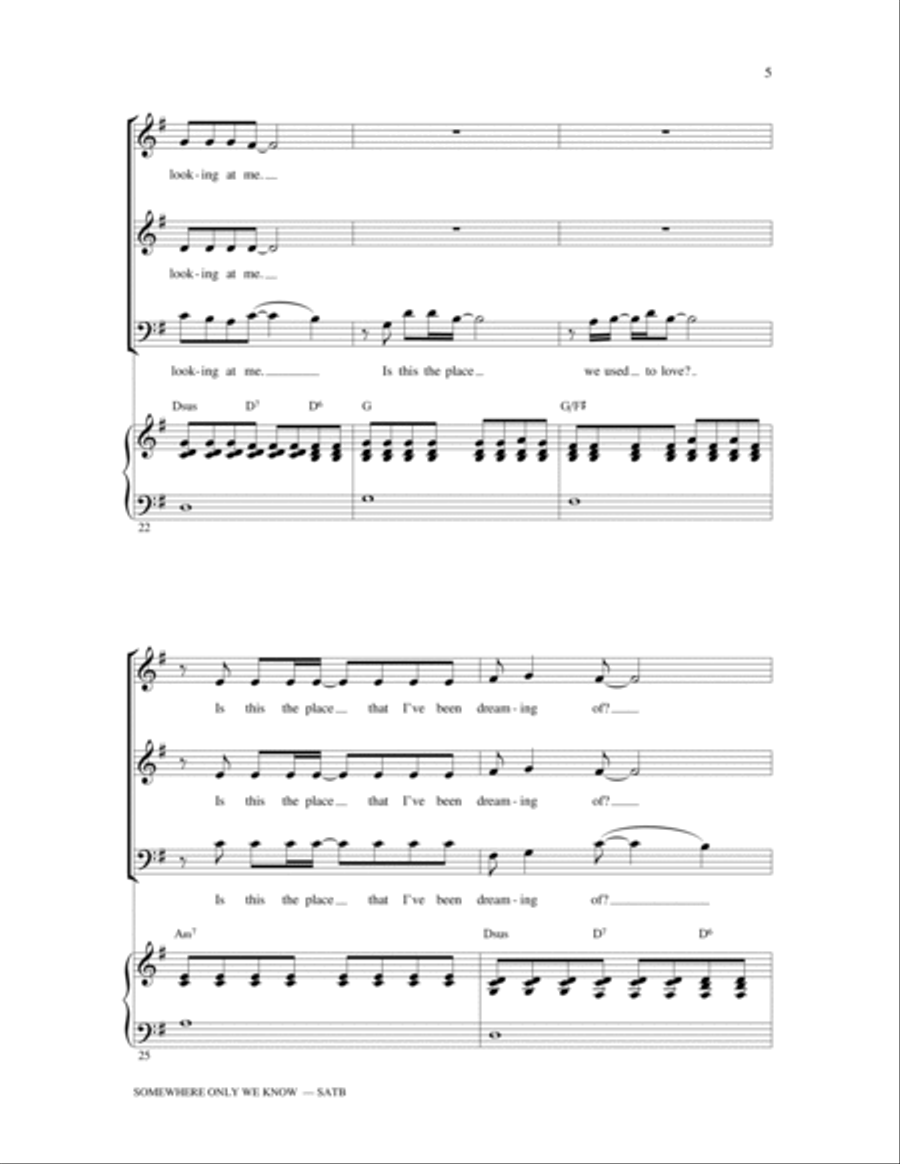 Somewhere Only We Know 4-Part scores gallery preview page 5