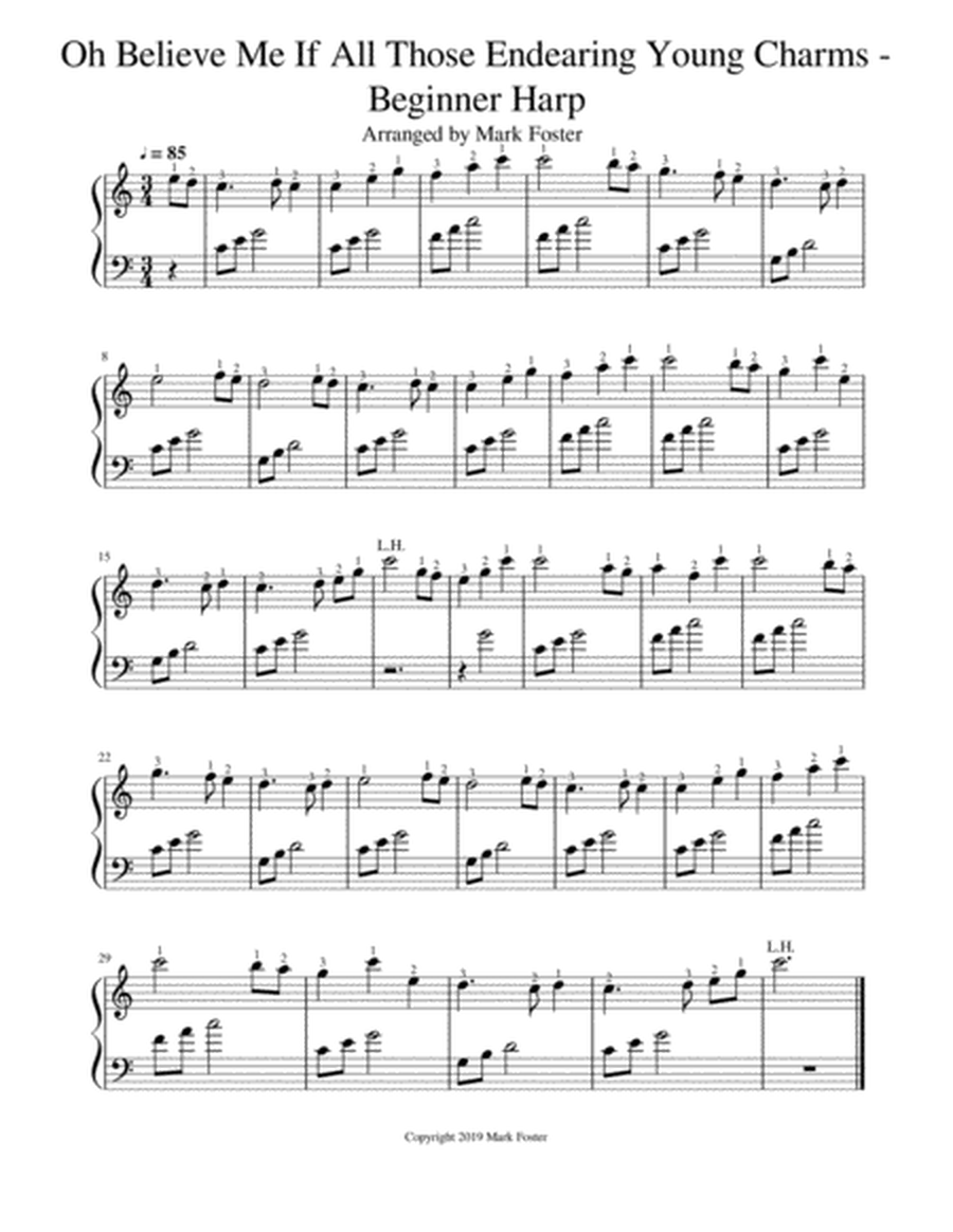 "Oh Believe Me If All Those Endearing Young Charms" - Beginner Harp Music image number null