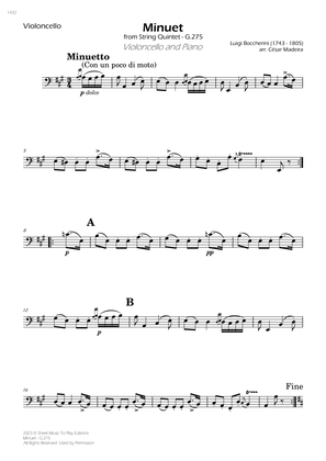 Minuet Op.11 No.5 - Cello and Piano (Individual Parts)