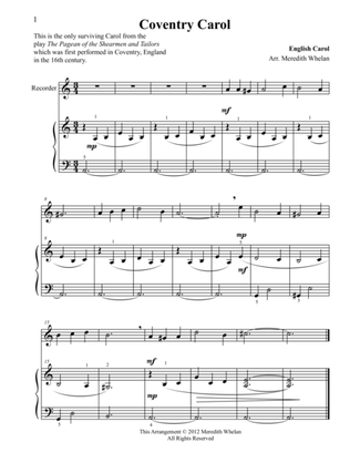 Christmas Duets for Recorder & Piano: Coventry Carol