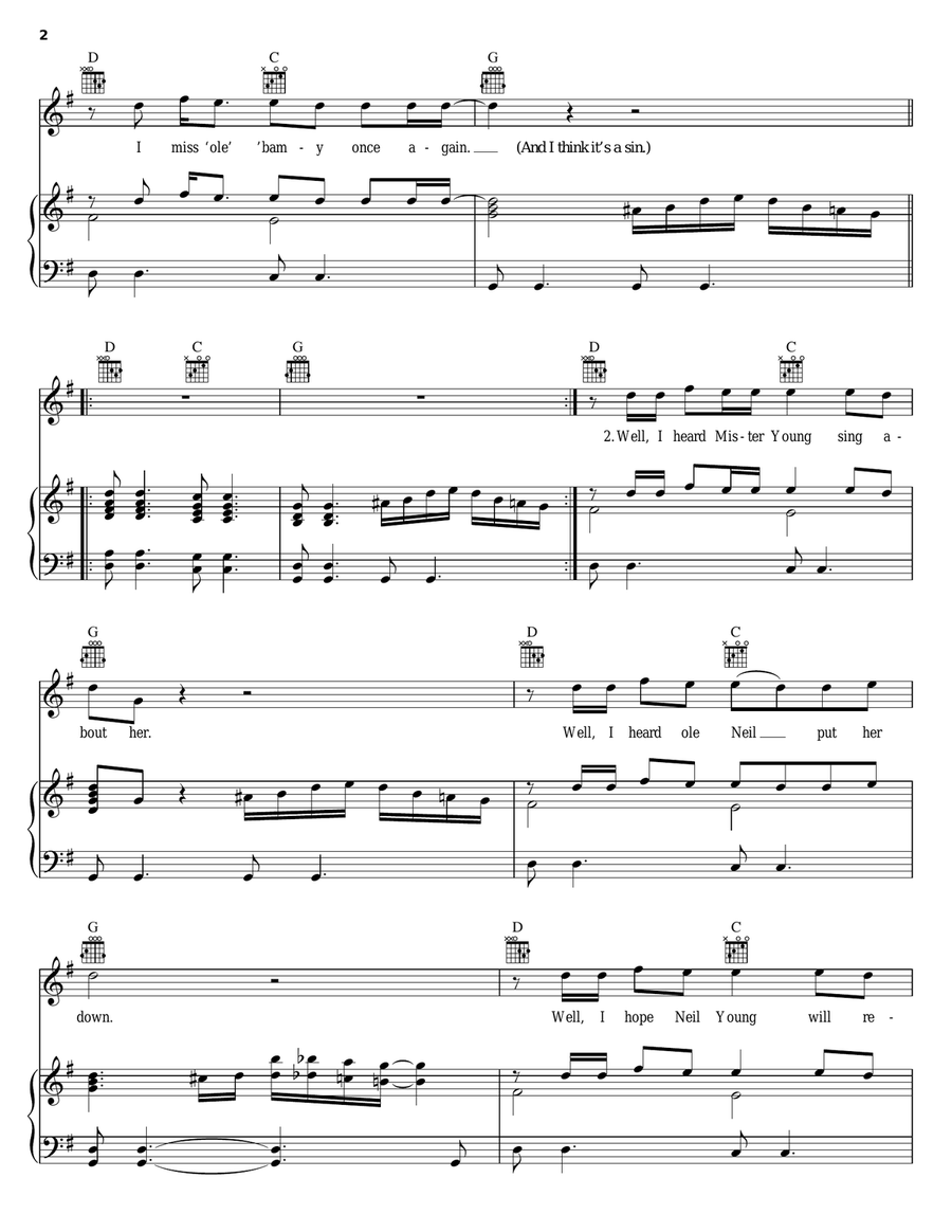 Sweet Home Alabama Piano, Vocal, Guitar scores gallery preview page 2