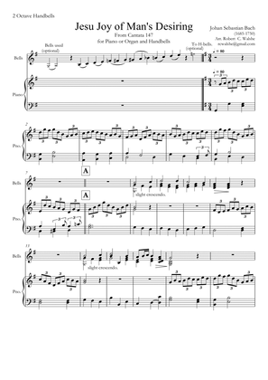 Jesu Joy of Man's Desiring for Piano or Organ and 2 octave handbells - Score Only