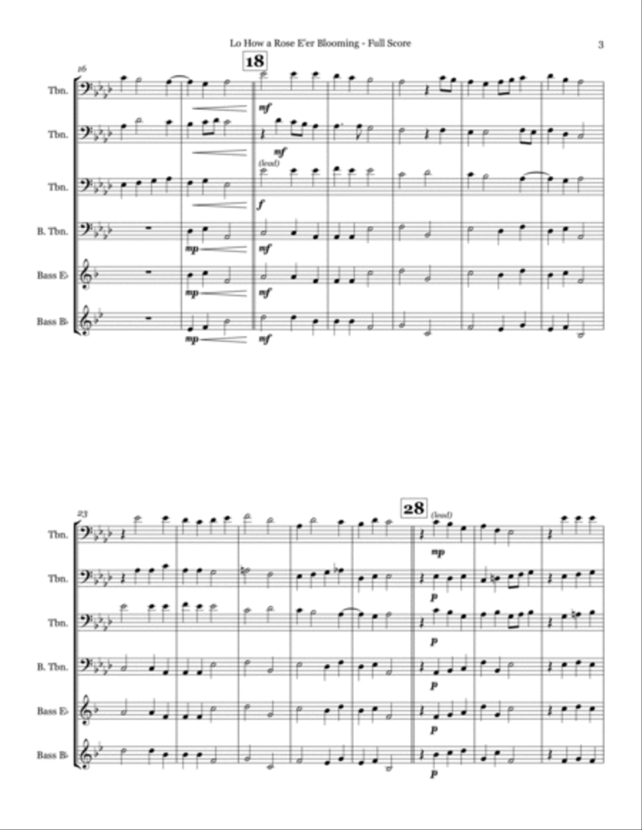 Lo How a Rose E'er Blooming - Trombone Quartet Trombone Quartet scores gallery preview page 3