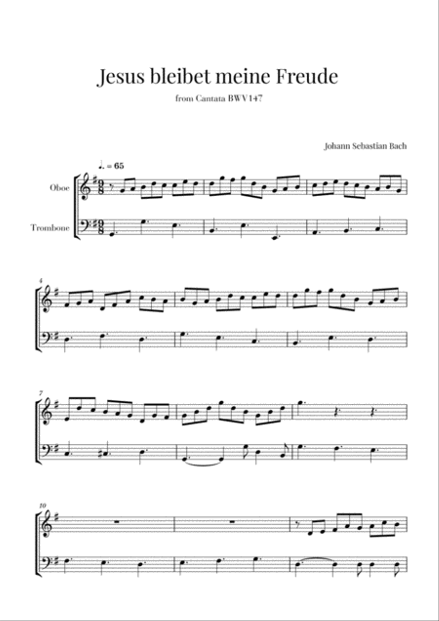 Bach - Jesus bleibet meine Freude for Oboe and Trombone Trombone Duet scores gallery preview page 1