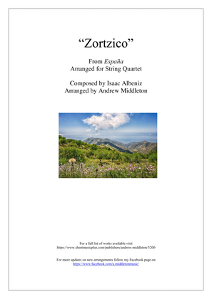 Book cover for Zortzico arranged for String Quartet