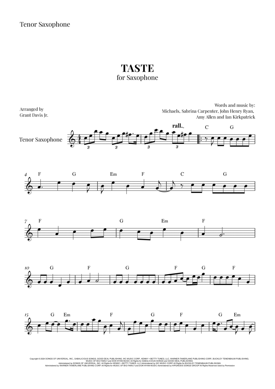 Taste Tenor Saxophone scores gallery preview page 1