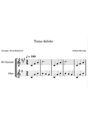 Tamo daleko - for Bb clarinet, oboe duet