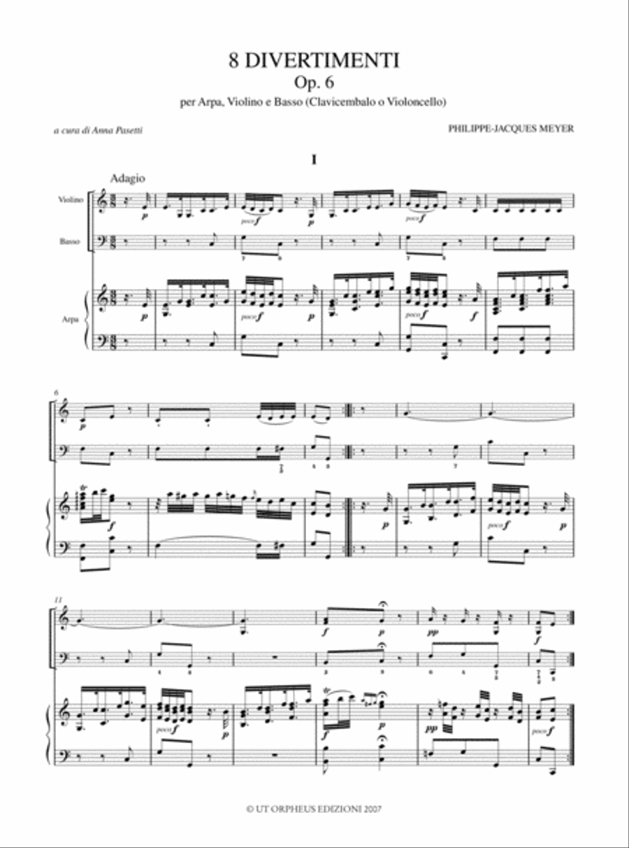 8 Divertimenti Op. 6 for Harp, Violin and Basso (Harpsichord or Violoncello) String Orchestra scores gallery preview page 2