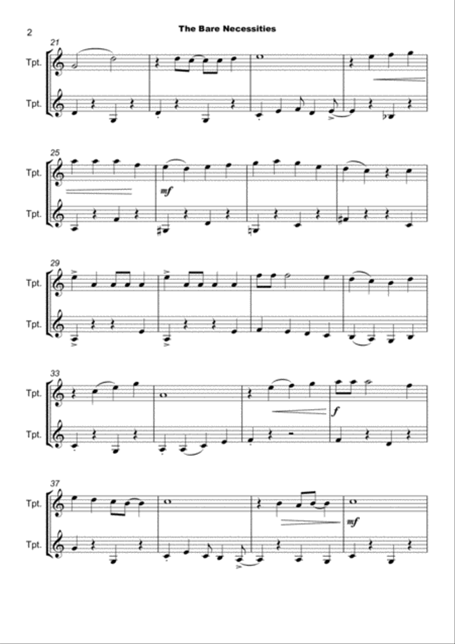The Bare Necessities from THE JUNGLE BOOK Trumpet Duet scores gallery preview page 3