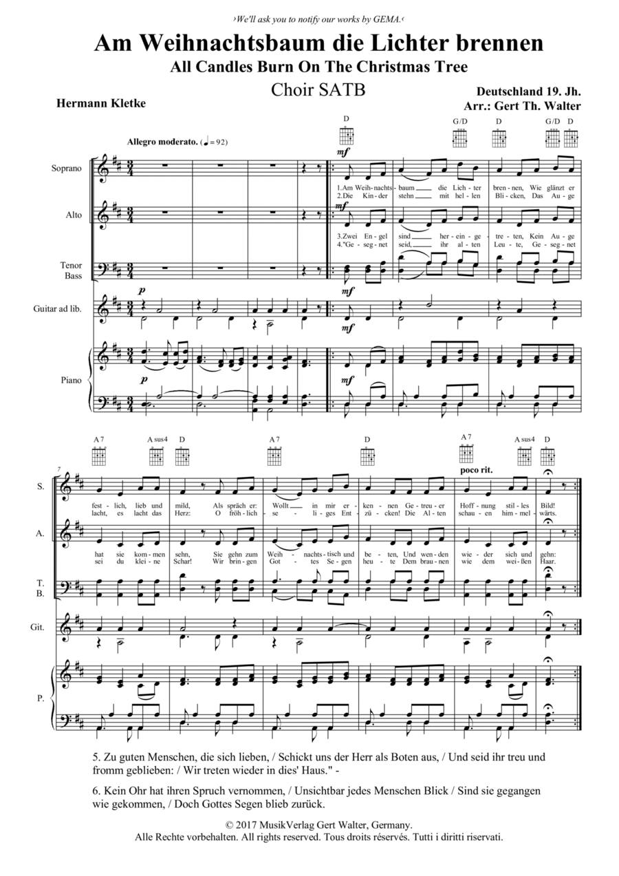All Candles Burn On The Christmas Tree 4-Part scores gallery preview page 1