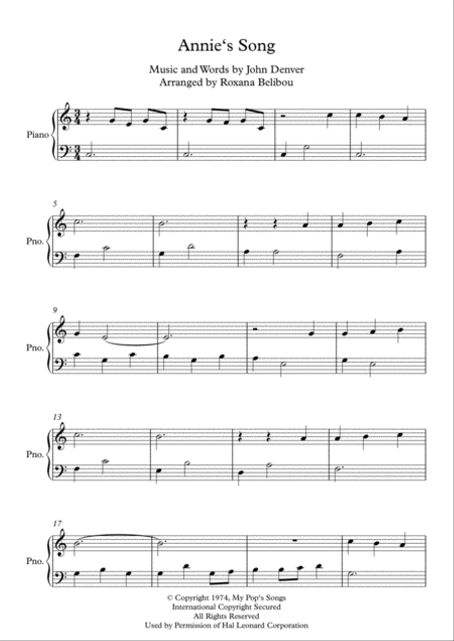 Annie's Song Annie's Song Easy Piano scores gallery preview page 1