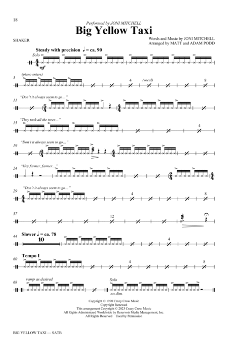 Big Yellow Taxi (arr. Adam and Matt Podd) 4-Part scores gallery preview page 18