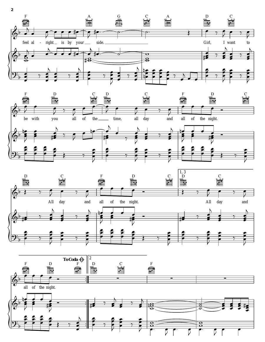 All Day And All Of The Night Piano, Vocal, Guitar scores gallery preview page 2