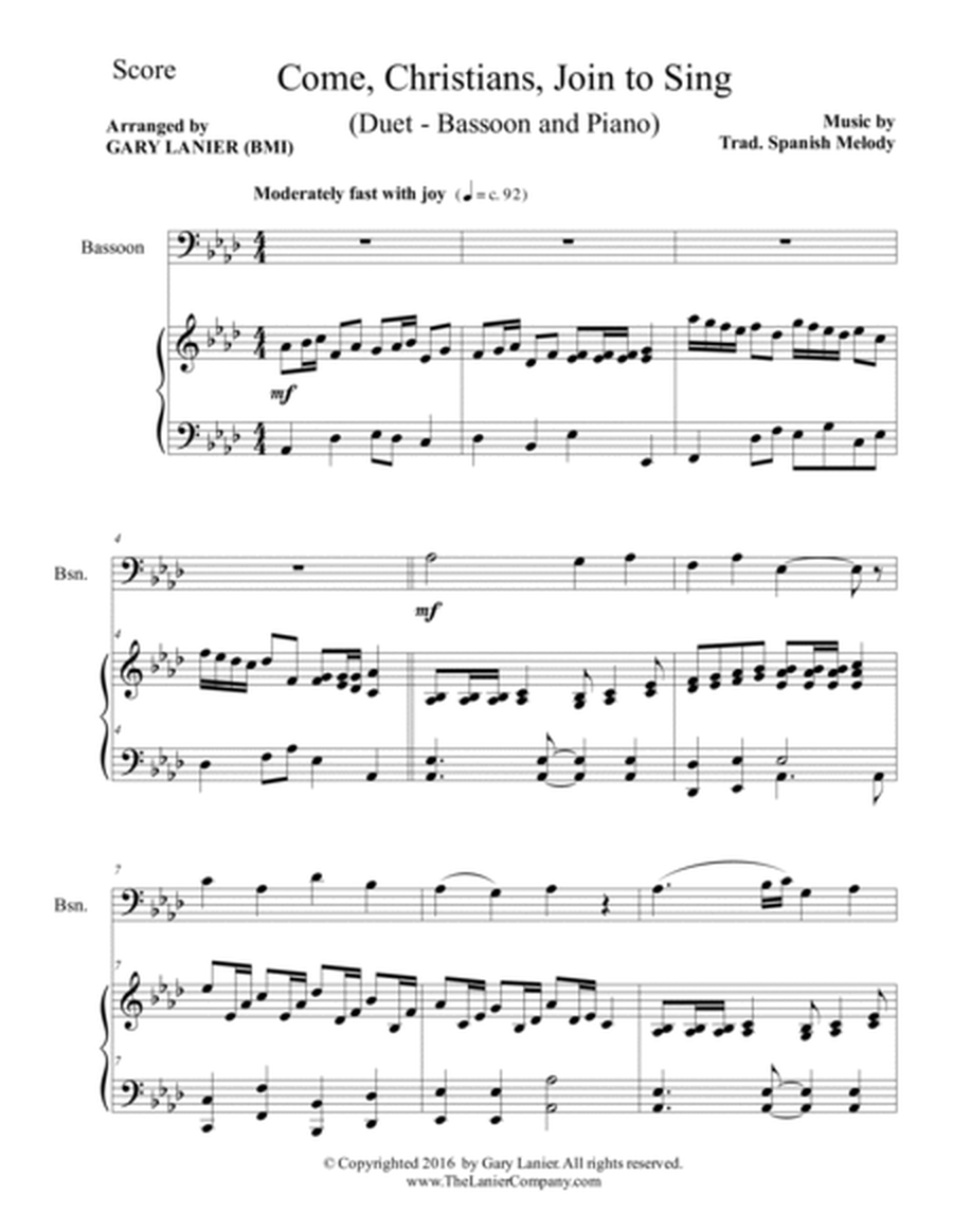 Gary Lanier: COME, CHRISTIANS, JOIN TO SING (Duet – Bassoon & Piano with Parts) image number null