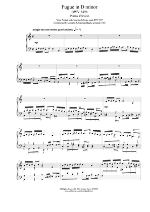 Bach - Fugue in D minor BWV 549b - Piano version