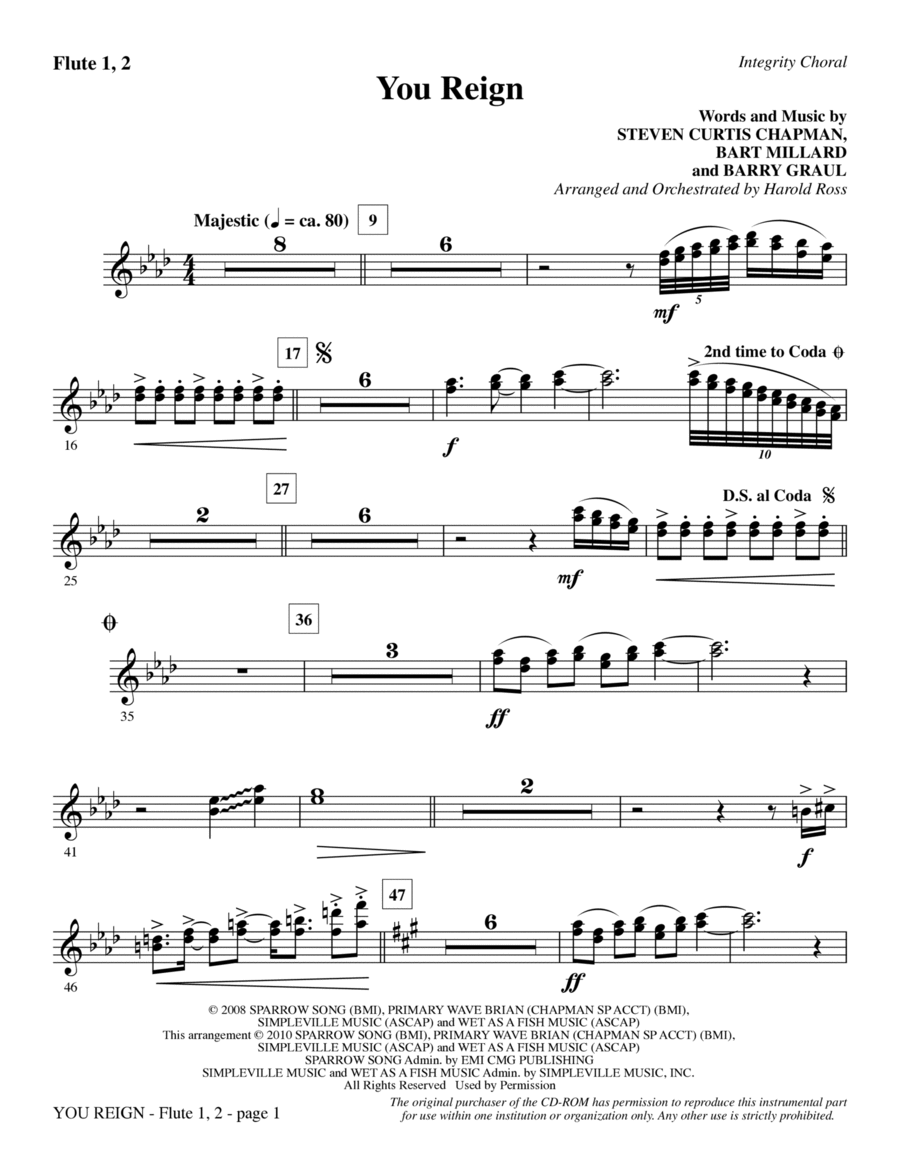 You Reign - Flute 1 & 2 Choir scores gallery preview page 1