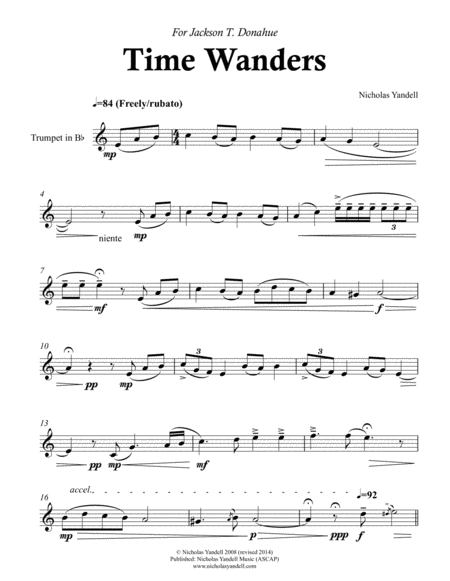 Time Wanders for solo trumpet in Bb image number null