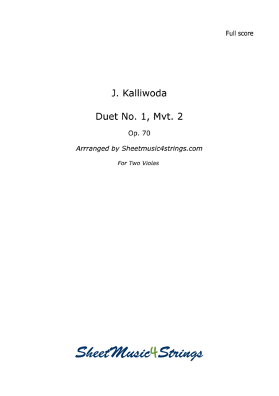Kalliwoda, J. - Duet No.1, Mvt. 2, Op. 70 for Two Violas String Duet scores gallery preview page 1